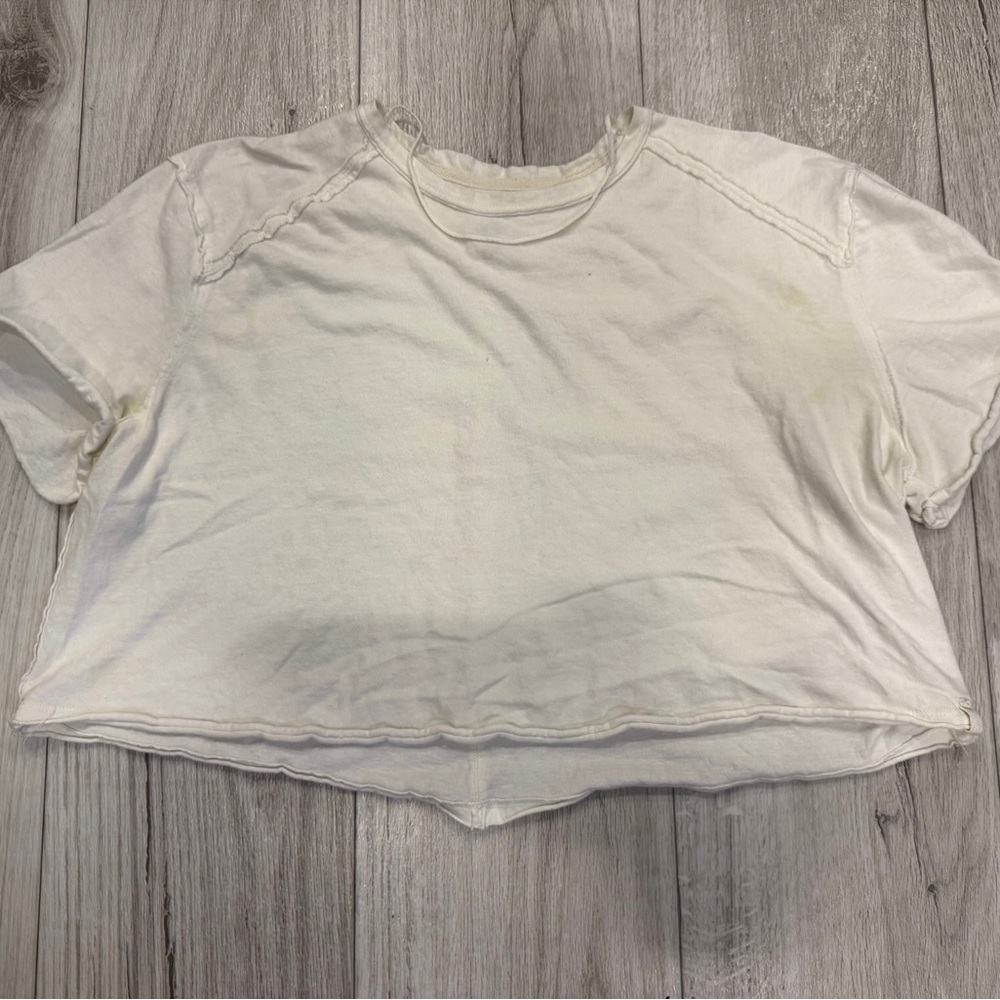 Free People - Cream Crop Relaxed Short Sleeve T-Shirt